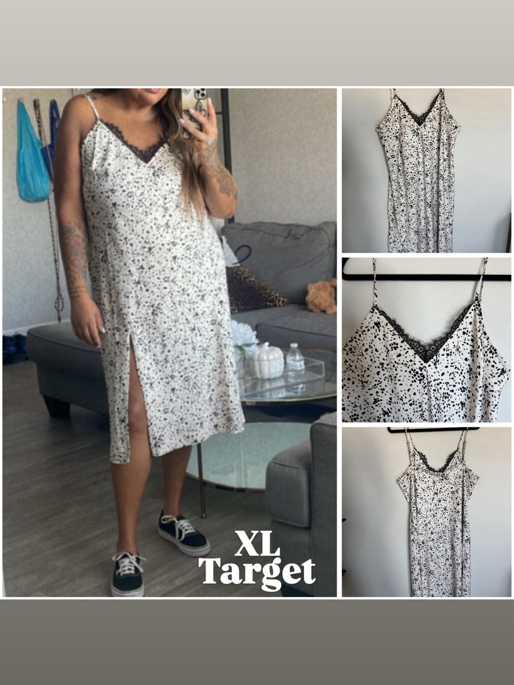 Target Black & White Speckled Lace-Trim Slip Dress